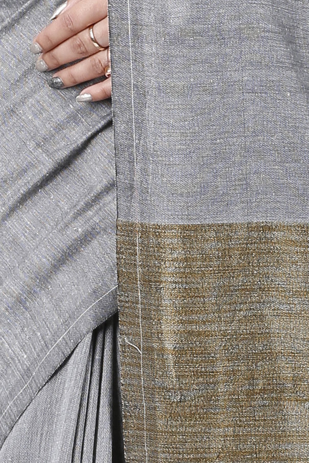 Grey Pure Cotton Kesh Than Hand Loom Saree (5234)